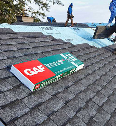 Close up of architectural GAF shingles on a Utah County roof